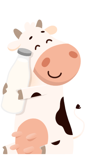 Liefer-Piktogramm, eine niedliche Kuh freut sich über die gelieferte Milch.